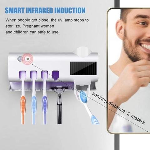 USB & Solar Rechargeable Toothbrush Holder & Toothpaste Dispenser