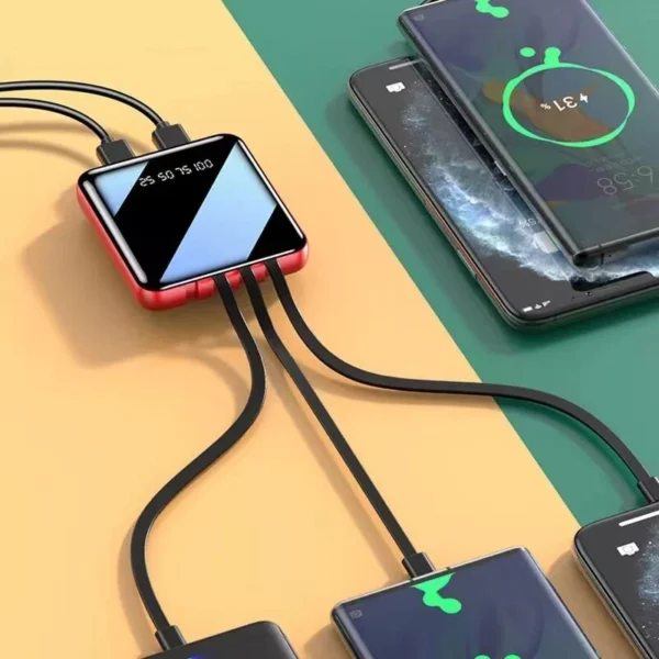 20000mAh Mini Power Bank Built-in 4 Cables Fast Charging Backup External Battery