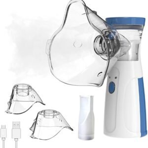 Portable Mesh Nebulizer for Adults & Kids with Masks, 1 Mouth piece & Usb, Cool Mist Inhailer for Cold & Cough